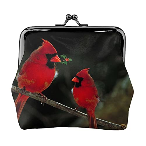 Wunderschöner roter Vogelaufdruck, Doppelverschluss, Metallrahmen, Leder, Kussschloss, Kleingeldtasche, Geldbörse für Damen, mit Schlüssel, kleine Geldbörsen, Schwarz , Einheitsgröße von EZDLOWVBA