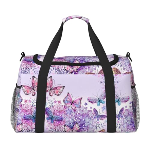 Wunderschöner violetter Schmetterling Kunstdruck Weekender Bag Turnbeutel mit Handgepäck Übernachtung Wochenende Tasche Holdall Handtasche von EZDLOWVBA