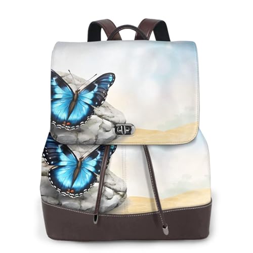 Zen Design Schmetterling Druck Frauen Rucksack Wasserdicht Anti-Diebstahl Leicht PU Mode Leder Nylon Schule Schultertasche Reiserucksack, Schwarz , Einheitsgröße von EZDLOWVBA