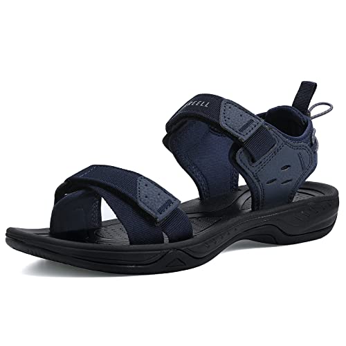 EZEREELL Herren Damen Sandalen Sommer. Frauen Flach bequem Wandernsandalen outdoorsandalen trekkingsandalen Klettverschluss wasserfest Trekking Sport Wasse outdoor wandern barfuß Marine blau 41 von EZEREELL