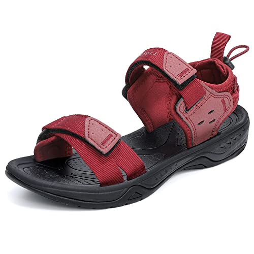 EZEREELL Herren Damen Sandalen Sommer, Frauen Flach bequem Wandernsandalen outdoorsandalen trekkingsandalen Klettverschluss wasserfest Trekking Sport Wasse outdoor wandern barfuß Rote 37 von EZEREELL