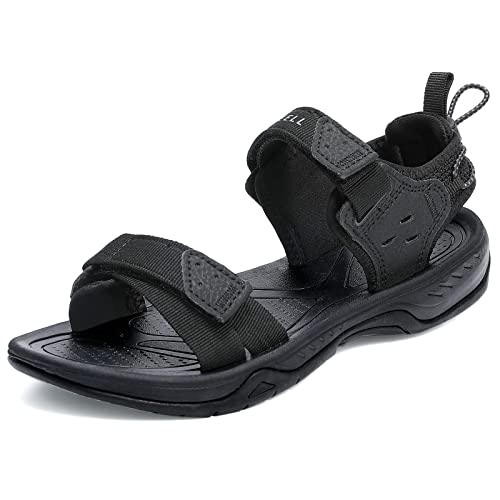 EZEREELL Herren Damen Sandalen Sommer. Frauen Flach bequem Wandernsandalen outdoorsandalen trekkingsandalen Klettverschluss wasserfest Trekking Sport Wasse outdoor wandern barfuß schwarz 46 von EZEREELL