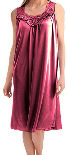 EZI Damen Satin Seide Ärmellos Dessous Nachthemd Gr. 38, fuchsia von EZI