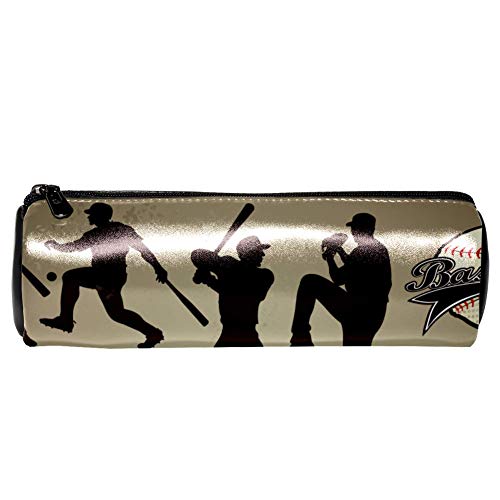 EZIOLY Baseball-Action-Silhouette, Leder, Federmappe, Münztasche, Kosmetiktasche, Make-up-Tasche für Studenten, Schreibwaren, Schule, Arbeit, Büro von EZIOLY