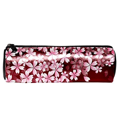 EZIOLY Cherry Spring Flower Leder Fass Stift Federmäppchen Münze Geldbörse Tasche Kosmetik Make-up Tasche für Student Schreibwaren Schule Arbeit Büro Aufbewahrung von EZIOLY