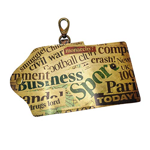 EZIOLY Collage of Words from Newspapers Grunge PU Leather Car Key Chain Card Holder with 6 Hooks & 1 Keychain/Ring, Mehrfarbig, Einheitsgröße von EZIOLY