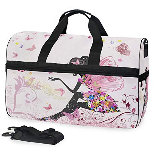 EZIOLY Flower Fairy Woman Butterfly Travel Duffel Bag Overnight Weekender Bag for Men Women von EZIOLY