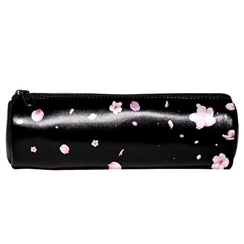 EZIOLY Flying Cherry Blossom Petals Lederfass Stiftetui Münzbörse Tasche Kosmetiktasche für Student Schreibwaren Schule Arbeit Büro Aufbewahrung von EZIOLY