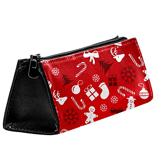 EZIOLY Frohe Weihnachten Rot Weihnachten Hintergrund Stift Tasche Schreibwaren Beutel Bleistift Tasche Kosmetik Beutel Kompakte Reißverschlusstasche von EZIOLY