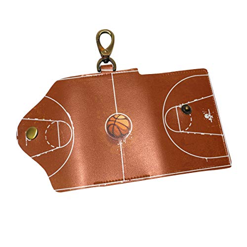 EZIOLY Grunge Basketball Spielplatz PU Leder Auto Schlüsselanhänger Kartenhalter mit 6 Haken & 1 Schlüsselanhänger / Ring, Mehrfarbig, Einheitsgröße von EZIOLY