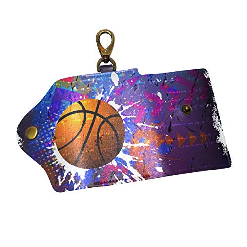 EZIOLY Hippie Basketball PU Leder Auto Schlüsselanhänger Kartenhalter mit 6 Haken & 1 Schlüsselanhänger / Ring, Mehrfarbig, Einheitsgröße von EZIOLY