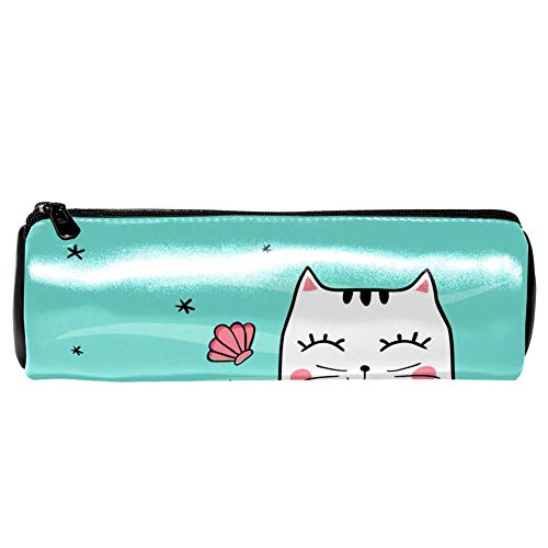 EZIOLY Kleine Katze Meerjungfrau Leder Barrel Stift Bleistift Fall Münze Geldbörse Tasche Kosmetik Make-up Tasche für Schüler Schreibwaren Schule Arbeit Büro Lagerung von EZIOLY