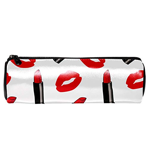 EZIOLY Lippenstift-Tasche mit roten Lippen, Leder, Stifteetui, Münztasche, Kosmetiktasche, Make-up-Tasche für Studenten, Schreibwaren, Schule, Arbeit, Büro von EZIOLY