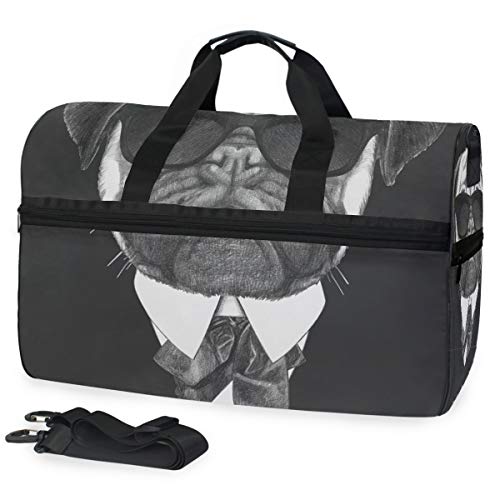 EZIOLY Mops Hund im Anzug Reise Duffel Bag Übernachtung Weekender Tasche für Männer Frauen von EZIOLY