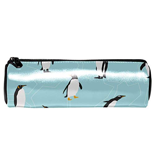 EZIOLY Nahtloses Pinguin-Muster Eisleder Fass Stift Federmäppchen Münze Geldbörse Tasche Kosmetik Make-up Tasche für Student Schreibwaren Schule Arbeit Büro Aufbewahrung von EZIOLY