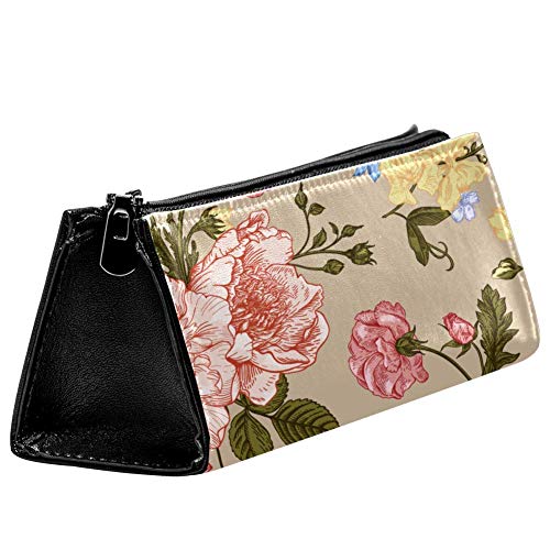 EZIOLY Retro Rosa Blumen Stift Tasche Schreibwaren Beutel Bleistift Tasche Kosmetiktasche Tasche Kompakte Reißverschlusstasche von EZIOLY