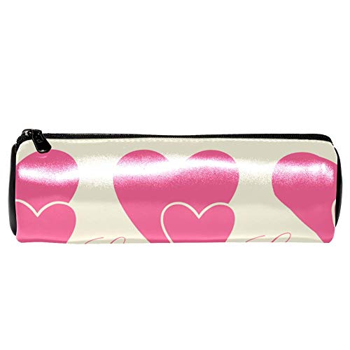 EZIOLY Rosa Liebe Herz Leder Fass Stift Federmäppchen Münzbörse Tasche Kosmetik Make-up Tasche für Student Schreibwaren Schule Arbeit Büro Aufbewahrung von EZIOLY