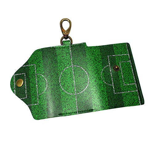 EZIOLY Soccer Striped Field PU Leather Car Key Chain Card Holder with 6 Hooks & 1 Keychain/Ring, Mehrfarbig, Einheitsgröße von EZIOLY