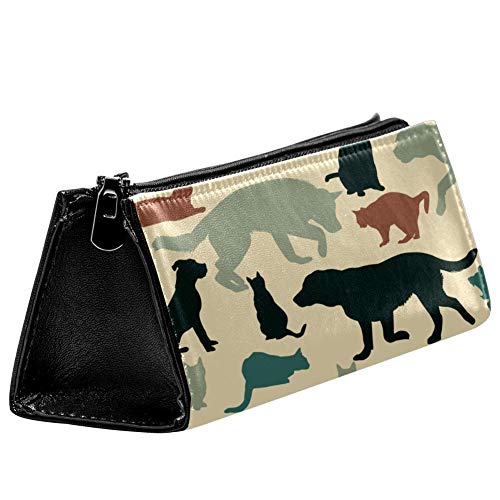 EZIOLY Vintage Katzen und Hunde Stifttasche Schreibwaren Beutel Bleistift Tasche Kosmetiktasche Tasche Kompakte Reißverschlusstasche von EZIOLY