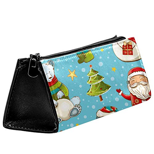 EZIOLY Weihnachten Cartoon Weihnachtsmann Schneemann Katze Bär Stift Tasche Schreibwaren Beutel Bleistift Tasche Kosmetiktasche Tasche Kompakte Reißverschlusstasche von EZIOLY