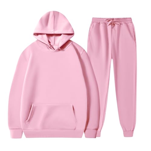 EZJOBLA Anzug Damen Jogger Jogginganzug Mädchen Zweiteiler Elegant Pilates Set Baumwolle 2 Teiler Hoodie Outfit Jogginghosen Rosa L von EZJOBLA