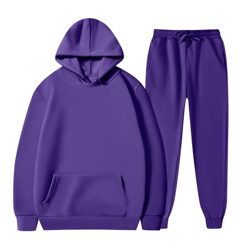 EZJOBLA Damen Jogginganzug Anzug Elegant 2 Teilig Sport Outfit Schneeanzug Freizeitanzug Sportanzug Lang Hausanzug Baumwolle Skianzug Lila M von EZJOBLA
