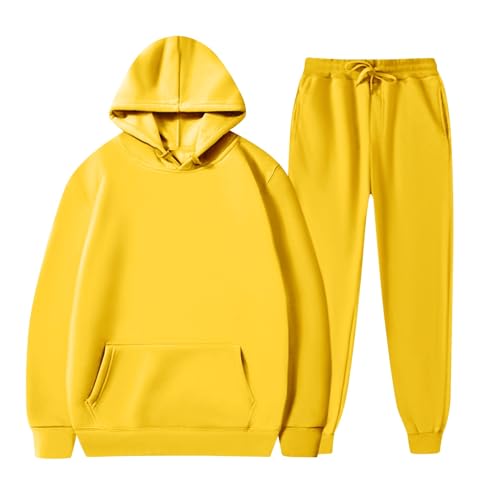 EZJOBLA Jogginganzug Damen 2 Teiler Schwarzer Hoodie Streatwear Trainingsanzüge für Business Outfit Set Travel Trainingsanzug Winter Gelb M von EZJOBLA
