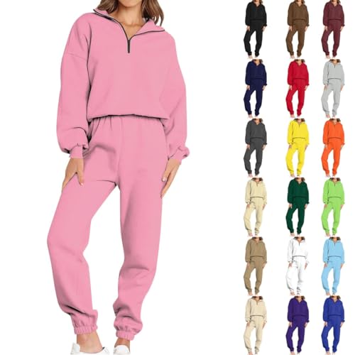 Jogginganzug Damen Elegantes Outfit Komplett Sweatpants Workout Set Jogging Anzug Jogginghosen Sets Tracksuit Rosa L von EZJOBLA