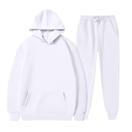 EZJOBLA Jogginganzug Damen Hausanzug Elegant Elegantes Outfit Komplett Sportanzug Mädchen Homeware Set Gym Outfits Zweiteiler Hoodie Weiß L von EZJOBLA