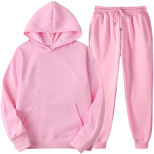 EZJOBLA Jogginganzug Damen Sport Set Zweiteiler Homewear Women's Tracksuits Hausanzug Kuschelig Warm Winter Outfit Komplett Hoodie Rosa XL von EZJOBLA