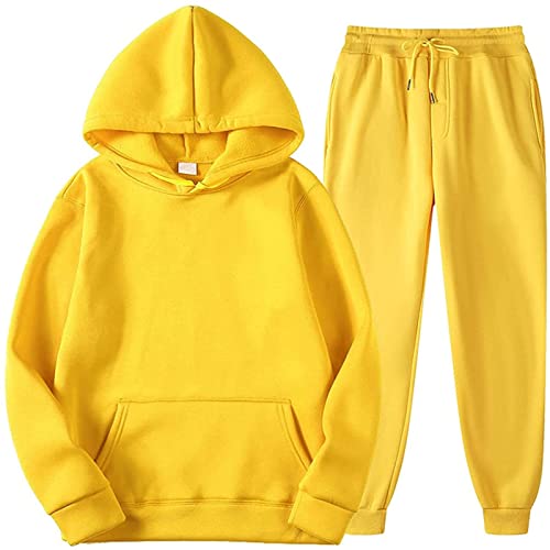 EZJOBLA Trainingsanzug Damen Sport Set Jogginghose - Jogginganzug Baumwolle für Warm Sportanzug Gelb S von EZJOBLA