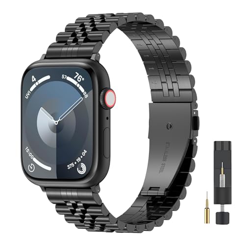 EZMVZKU Armband Kompatibel mit Apple Watch 41mm 40mm 38mm Damen Herren, Edelstahl Metallarmband für iWatch SE/SE 2 Series 9 8 7 6 5 4 3 2 1 40mm-black von EZMVZKU