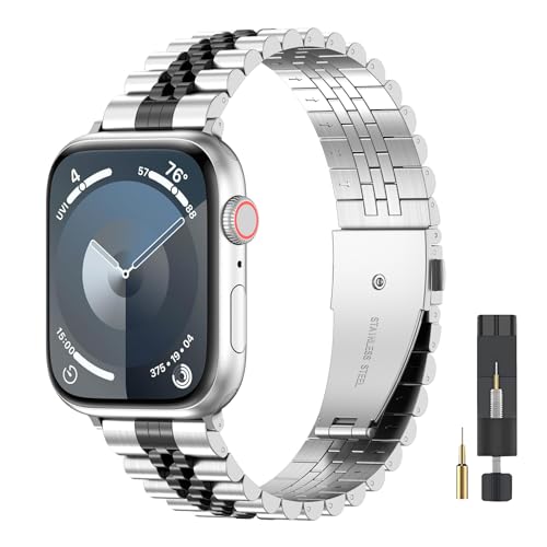 EZMVZKU Armband Kompatibel mit Apple Watch 41mm 40mm 38mm Damen Herren, Edelstahl Metallarmband für iWatch SE/SE 2 Series 9 8 7 6 5 4 3 2 1 40mm-silverblack von EZMVZKU
