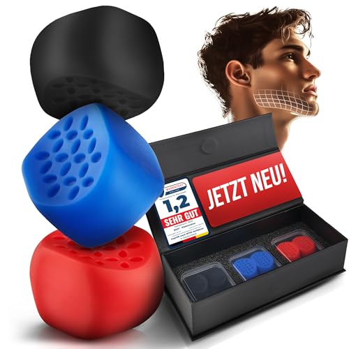 EZOT Jawline Trainer Set - kiefer Trainer für Männer und Frauen, definiert Kieferlinie und Gesichtstrainer mit Jawliner Toner, Jaw Exerciser für Doppelkinn entferner, 3 Widerstandsstärke von EZOT
