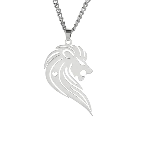 EZRPEMXL Halskette Anhänger Löwe Halsketten für Silber Farbe Männer Frauen Punk Wolf Anhänger Paare Halskette Modeschmuck Party Männer Geschenk Geburtstagsgeschenk von EZRPEMXL