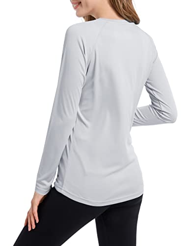 Damen LSF 50+ UV Sonnenschutz Shirts Langarm Performance Outdoor Shirts für Frauen - Grau - X-Groß von EZRUN