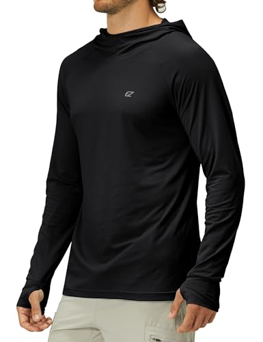 EZRUN Herren UPF 50+ Langarm Sonnenschutz Hoodie Wandern Angeln Shirts für Herren UV-Schutz Kleidung LSF Shirts, Schwarz, XL von EZRUN