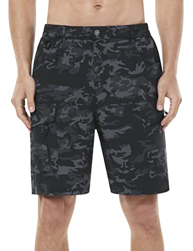 EZRUN Herren Wandershorts Cargo Shorts Quick Dry Golf Outdoor Arbeit Taktische Shorts mit Multi Taschen für Angeln Reisen, Schwarz Camouflage, 3X-Groß von EZRUN