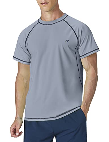 Herren-Badeshirts Rashguard Kurzarm UPF 50+ UV-Sonnenschutz LSF Shirt schnell trocknend Schwimmen Angeln Wasser Strand T-Shirts (Grau, 2XL) von EZRUN