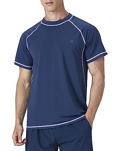 Herren-Badeshirts Rashguard Kurzarm UPF 50+ UV-Sonnenschutz LSF Shirt schnell trocknend Schwimmen Angeln Wasser Strand T-Shirts (Marineblau, 5XL) von EZRUN