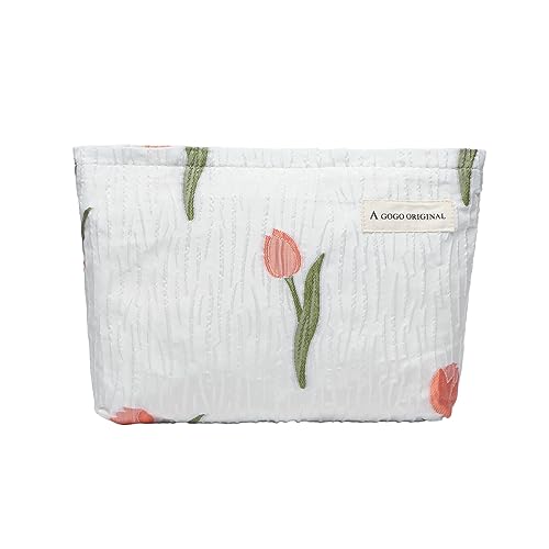 EZSONA Niedliche Make-up-Tasche mit großem Fassungsvermögen, Segeltuch, wasserdicht, lustige Kosmetiktasche mit Reißverschluss, Reise-Kulturbeutel und Make-up-Organizer, Weiße Tulpe von EZSONA