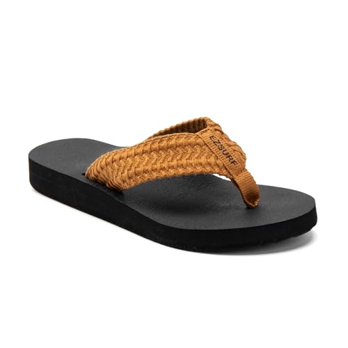 EZSURF Bequeme Damen-Flip-Flops mit gewebtem Riemen, gepolsterte Fußgewölbeunterstützung, Sandalen, lässige Strandschuhe, Khaki, 37.5 EU von EZSURF