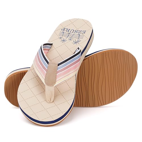 EZSURF Damen-Flip-Flops, bequeme Sommer-Strand-Hausschuhe mit Fußgewölbeunterstützung, Beige, 41 EU EZSURF Damen-Flip-Flops, bequeme Sommer-Strand-Hausschuhe mit Fußgewölbeunterstützung, Beige, 41 EU von EZSURF