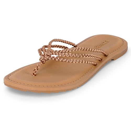 EZSURF Lässige Damen-Flip-Flops, bequeme Zehensandalen, flache Sandalen, zum Hineinschlüpfen, leichte Slides für Spaziergänge und Einkaufen, Geflochtenes Kaiki, 39.5 EU von EZSURF