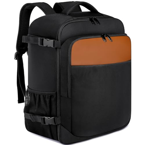 EZUOLA Handgepäck Rucksack EasyJet 45x36x20cm Reiserucksack mit USB Ladeanschluss 30L Herren Damen Handgepäck Flugzeug Rucksack für 15.6 Zoll Laptop Anti Diebstahl Spritzwassergeschütztes, Braun von EZUOLA