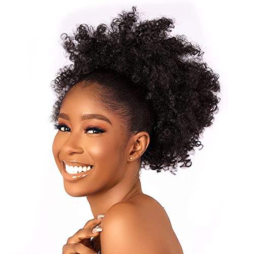 Afro Puff Kinky Curly Drawstring Pferdeschwanz-Verlängerung für schwarze Frauen, synthetisch, kurz, Afro, Afro-Dutt, Verlängerung, Haarteile, Hochsteckfrisur-Extensions mit zwei Clips (1#) von EZVFIRPDFZ