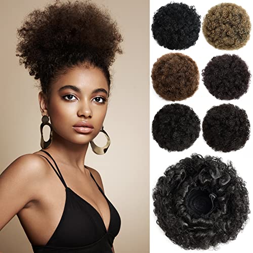 Afro Puff Pferdeschwanz mit Kordelzug, mittlere Dutt-Verlängerung, schwarzbraunes synthetisches Hochsteckfrisurstück für schwarze Frauen von EZVFIRPDFZ