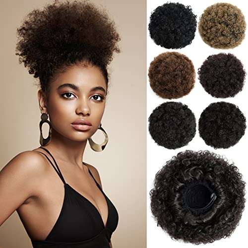 Afro Puff Pferdeschwanz mit Kordelzug, mittlere Dutt-Verlängerung, schwarzbraunes synthetisches Hochsteckfrisurstück für schwarze Frauen von EZVFIRPDFZ