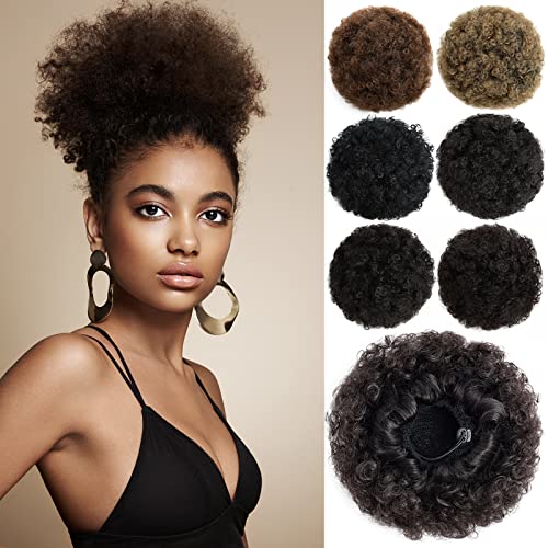 Afro Puff Pferdeschwanz mit Kordelzug, mittlere Dutt-Verlängerung, schwarzbraunes synthetisches Hochsteckfrisurstück für schwarze Frauen von EZVFIRPDFZ
