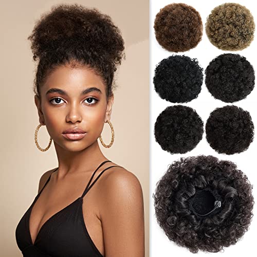 Afro Puff Pferdeschwanz mit Kordelzug, mittlere Dutt-Verlängerung, schwarzbraunes synthetisches Hochsteckfrisurstück für schwarze Frauen Afro Puff Pferdeschwanz mit Kordelzug, mittlere Dutt-Verlängerung, schwarzbraunes synthetisches Hochsteckfrisurstück für schwarze Frauen von EZVFIRPDFZ